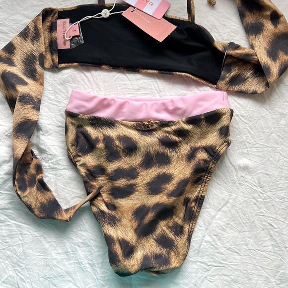 PQ PILYQ Girls 2 leopard print and pink 2 piece - Picture 4 of 5